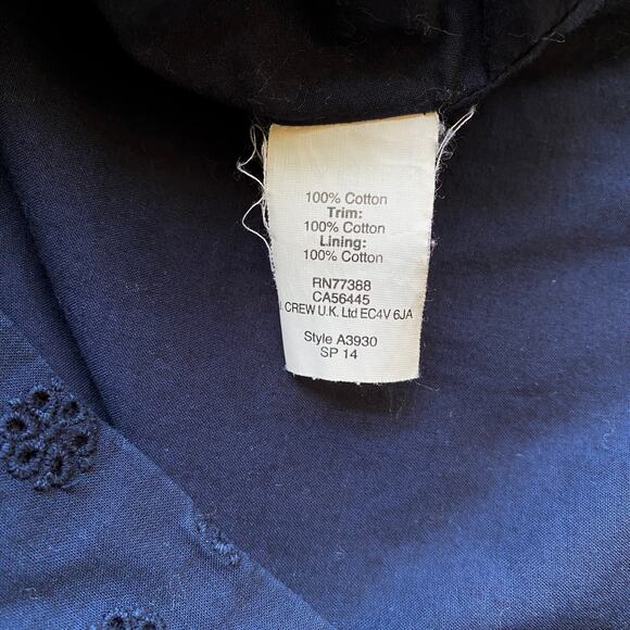 J. Crew Navy Eyelet Shirt Dress Short Sleeve Collar Button Placket Size 4 Preppy - Picture 9 of 9